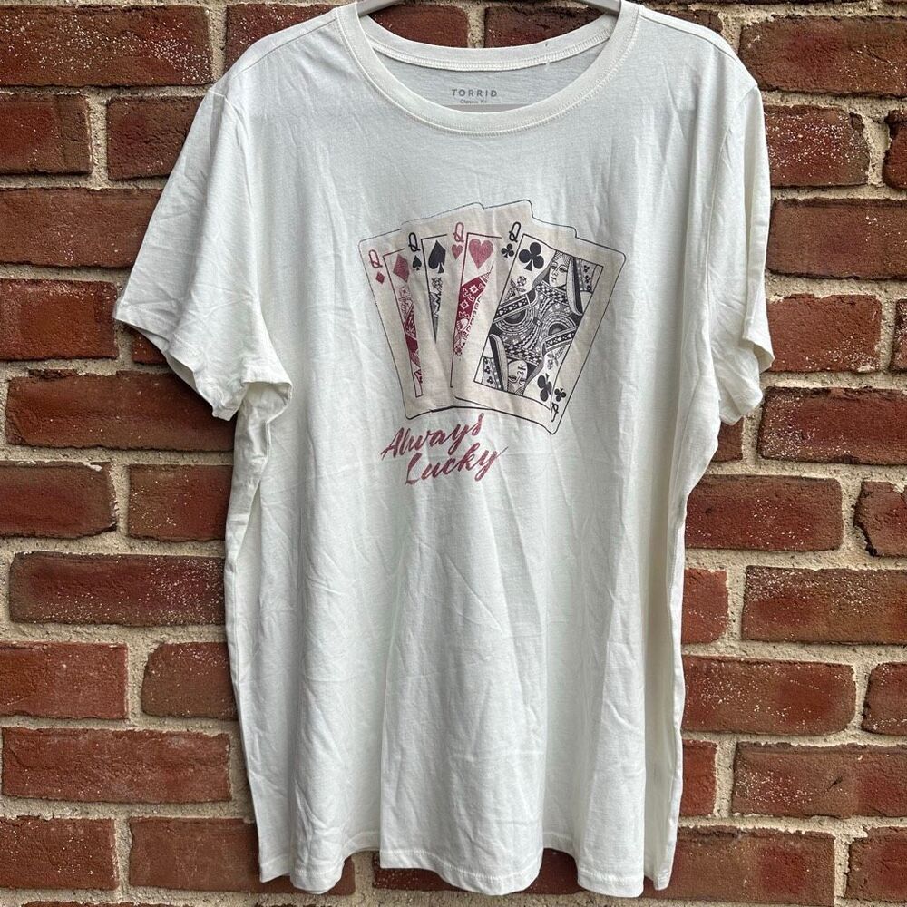Torrid Always Lucky Playing Cards Graphic Tee White Short Sleeve Classic Fit 1X